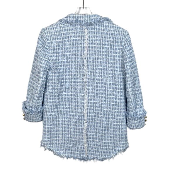 Balmain Light Blue Double-Breasted Tweed Fringe Suit Jacket Size 40/M - Picture 2 of 7